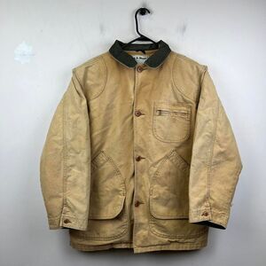 Men’s L.L.Bean Barn Chore Jacket Tan Corduroy Collar Primaloft Liner Tan Size M